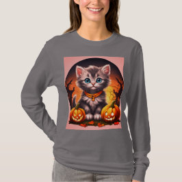Camiseta de Gray Kitten Femenino en Halloween