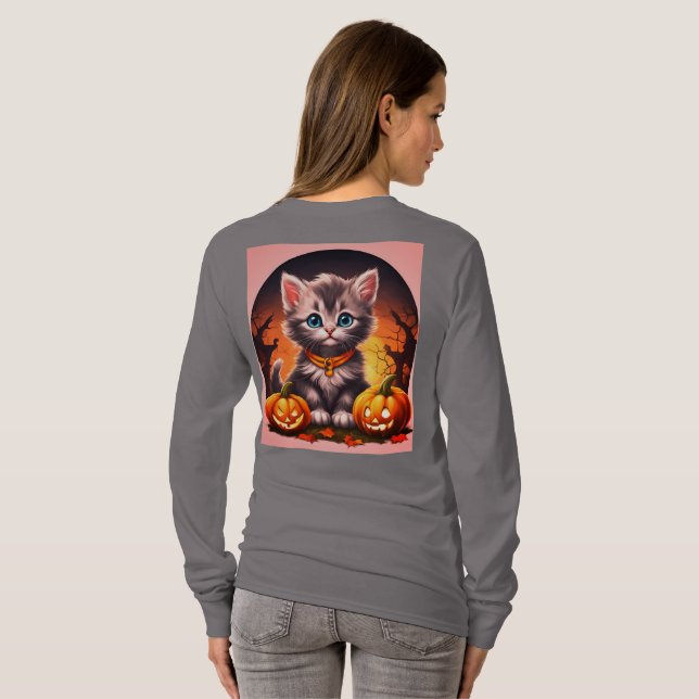 Camiseta de Gray Kitten Femenino en Halloween (Reverso completo)