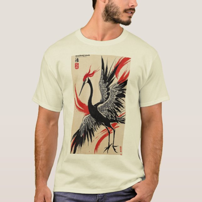 Camiseta de grúa negra y roja - Tinta de estilo ch (Anverso)