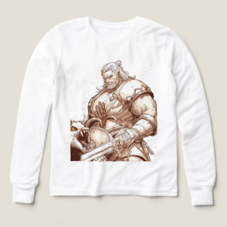Camiseta de Guerrero de Pie Sobre Monstruo