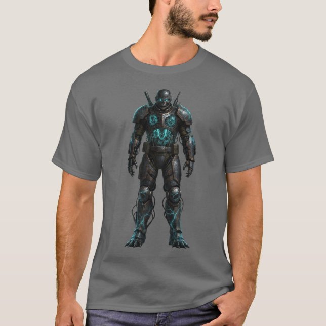 Camiseta de Guerrero Futurista con Traje de Poder  (Anverso)