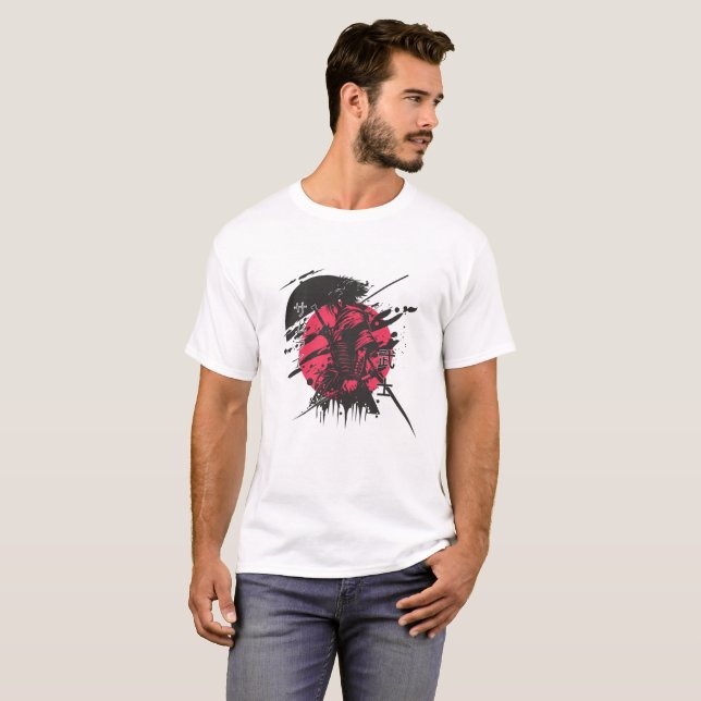 Camiseta de Guerrero Samurai Rojo y Negro (Anverso completo)