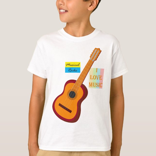 Camiseta de guitarra infantil. camiseta musical (Anverso)