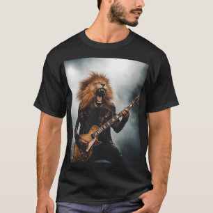 Camiseta de guitarrista de león rugiente deshacién