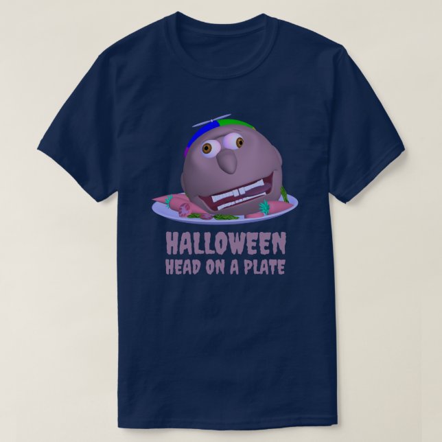 Camiseta de Halloween Cabeza en un Plato con texto (Diseño del anverso)