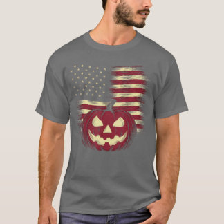 Camiseta de Halloween Calabaza Bandera Americana F