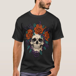 Camiseta de Halloween Calavera y Rosas de Otoño