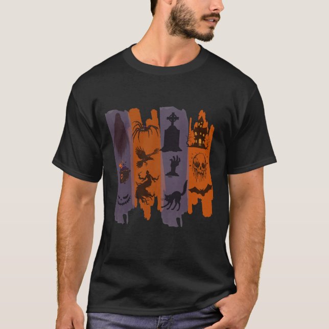 Camiseta de Halloween - Collage de iconos de terro (Anverso)