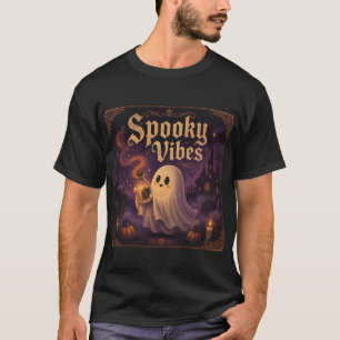 Camiseta de Halloween con fantasma lindo sostenien