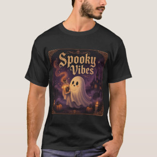 Camiseta de Halloween con fantasma lindo sostenien