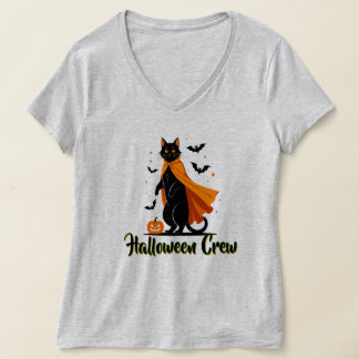 Camiseta de Halloween con gato negro de calabaza