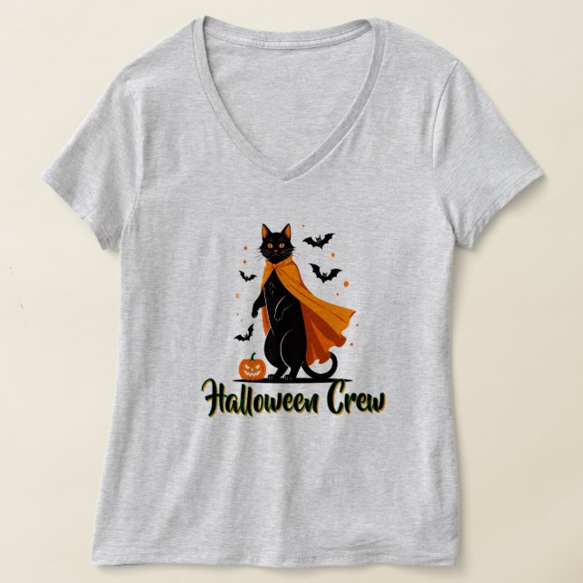 Camiseta de Halloween con gato negro de calabaza (Distribución )