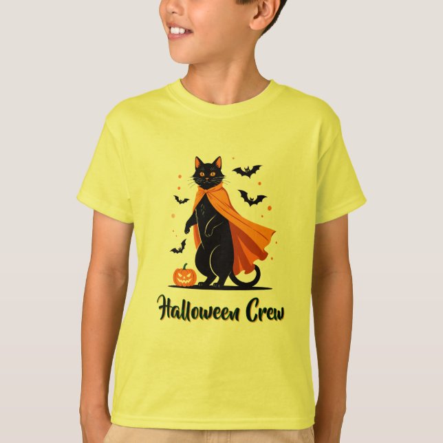 Camiseta de Halloween con gato negro de calabaza (Anverso)
