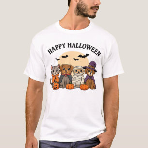 Camiseta de Halloween con gatos y perros lindos di