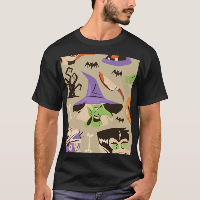 Camiseta de Halloween con Patrón Vintage (Anverso)