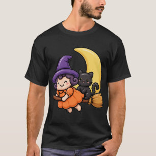 Camiseta de Halloween de Bruja Adorable en Escoba