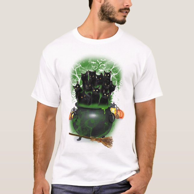 Camiseta de Halloween de Bruja Gato Negro (Anverso)
