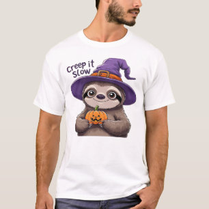 Camiseta de Halloween de Bruja Perezoso Linda � Re
