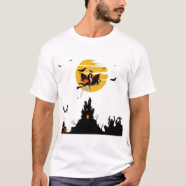 Camiseta de Halloween de Bruja Volando con Calabaz