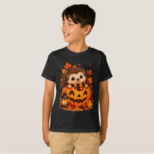 Camiseta de Halloween de erizo adorable y calabaza