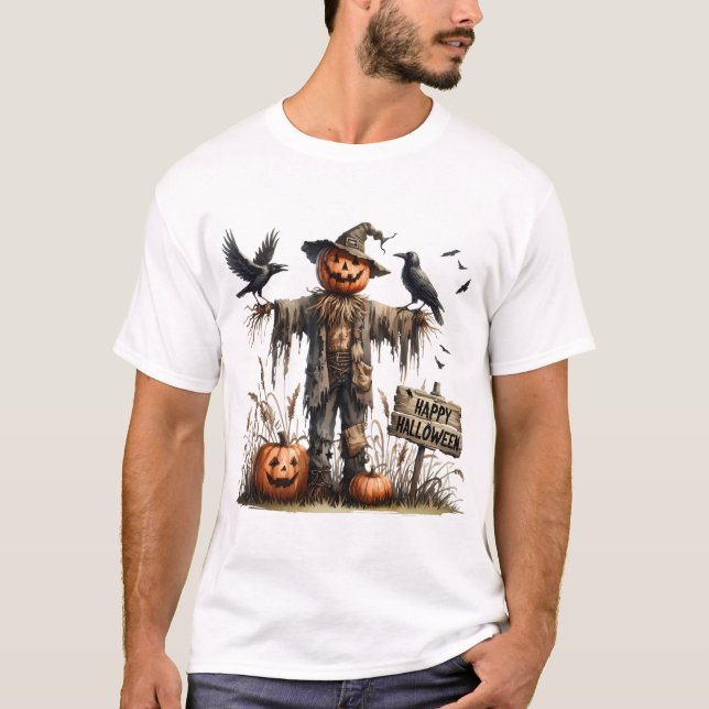 Camiseta de Halloween de espantapájaros para hombr (Anverso)