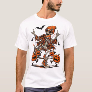 Camiseta de Halloween de esqueleto de roquero geni