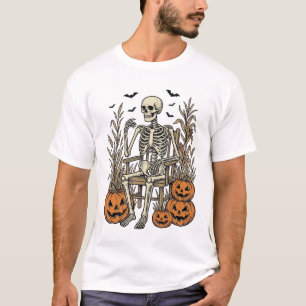 Camiseta de Halloween de Esqueleto y Calabazas Vin