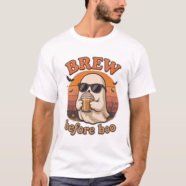 Camiseta de Halloween de Fantasma Genial con Café  (Anverso)