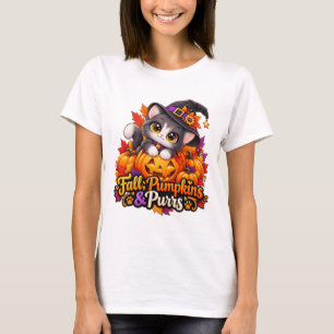 Camiseta de Halloween de gato de calabaza de otoño