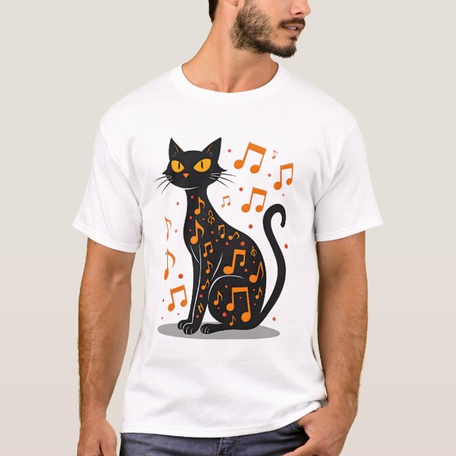 Camiseta de Halloween de gato de nota musical Nota (Anverso)