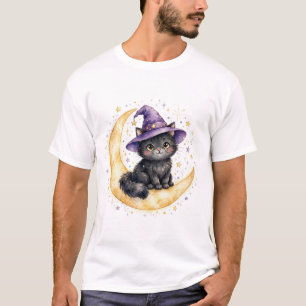 Camiseta de Halloween de Gato Negro Bruja Bigotes