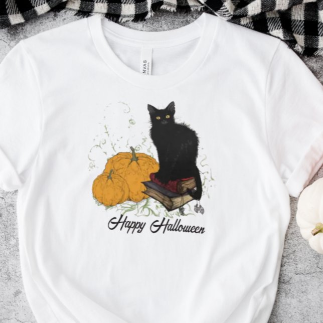 Camiseta de Halloween de gato negro caprichosa (Spooky Cute Halloween Top)