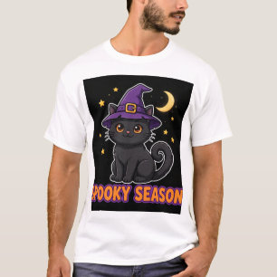 Camiseta de Halloween de gato negro con sombrero d