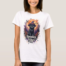 Camiseta de Halloween de gato negro con vibracione