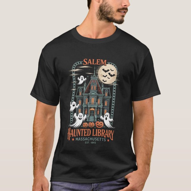 Camiseta de Halloween de gusano de biblioteca embr (Anverso)