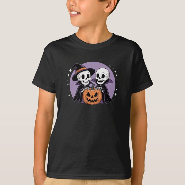 Camiseta de Halloween de los amigos de Cute Skelet (Anverso)