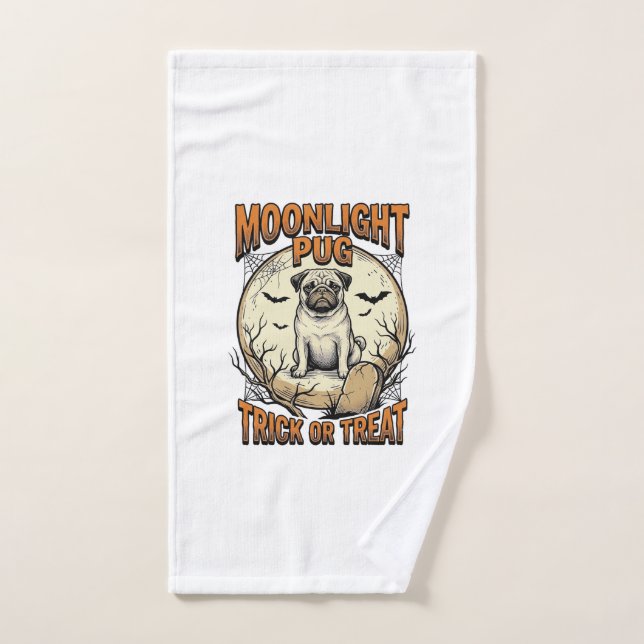 Camiseta de Halloween de Pug con luna de grabado v (Toalla de mano)