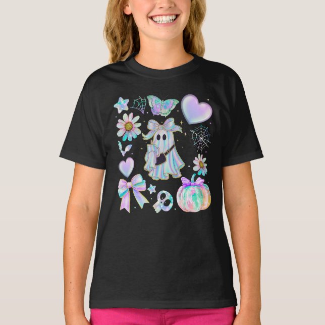 Camiseta de Halloween de tinte irisado neón de niñ (Anverso)