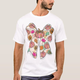 Camiseta de Halloween Floral con Lazo de Calabaza