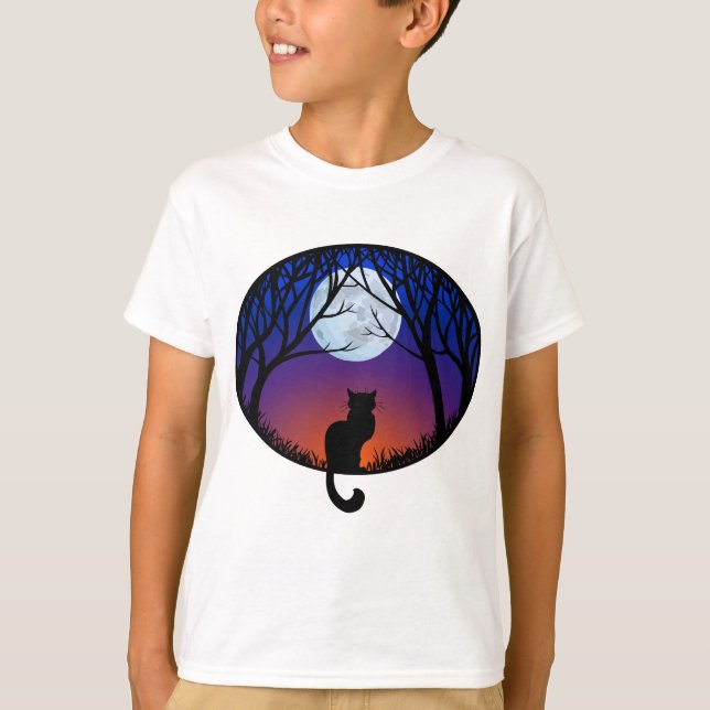 Camiseta de Halloween para niños Tee de gato negro (Anverso)