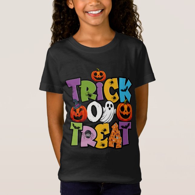 Camiseta de Halloween para niños trucos o tratados (Anverso)