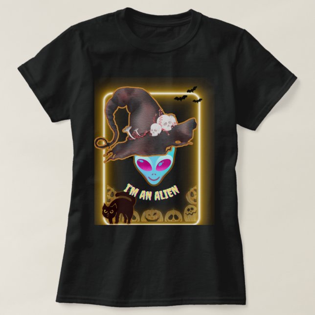 Camiseta de Halloween "SOY UN ALIEN": Diseño Neon (Diseño del anverso)