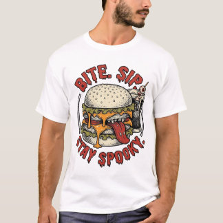 Camiseta de Hamburguesa Espeluznante Grabado Vinta