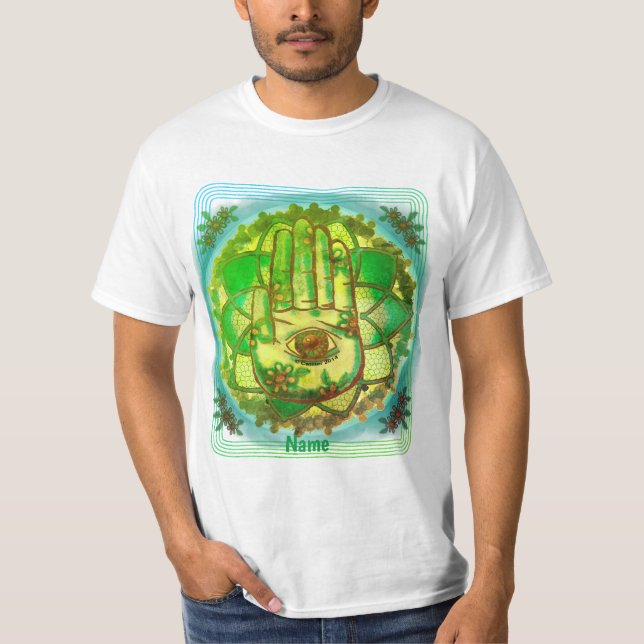 Camiseta de Hamsa Hand Green Lotus (Anverso)