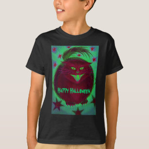 Camiseta de "Happy Halloween", un gato asustado
