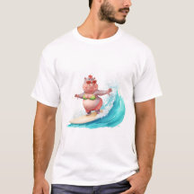 Camiseta de Hipopótamo Surfista con Bikini Navideñ