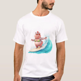Camiseta de Hipopótamo Surfista con Bikini Navideñ
