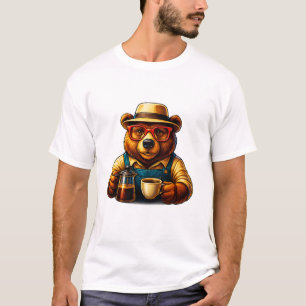 Camiseta de Hipster Coffee Bear – Stylish Drip Bre
