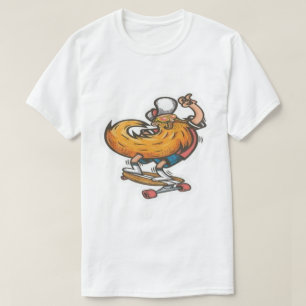 Camiseta de hombre con barba en monopatín hipster