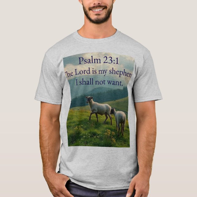 Camiseta de hombre con versículo bíblico Salmo 23: (Anverso)